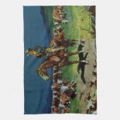 ヴィンテージカウボーイ、農業キャトルランチャーオンザファーム キッチンタオル (縦)