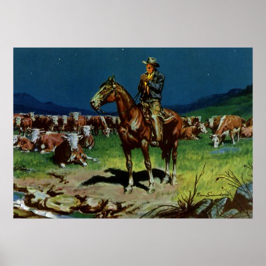 ヴィンテージカウボーイ、農業キャトルランチャーオンザファーム ポスター (正面)