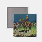 ヴィンテージカウボーイ、農業キャトルランチャーオンザファーム マグネット (正面/裏面)