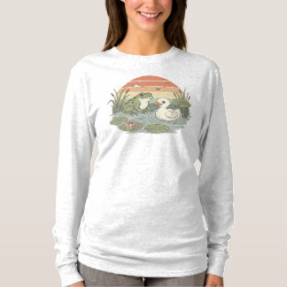 ヴィンテージカエルとアヒルのTシャツ - レトロな池の生き物の美学 Tシャツ