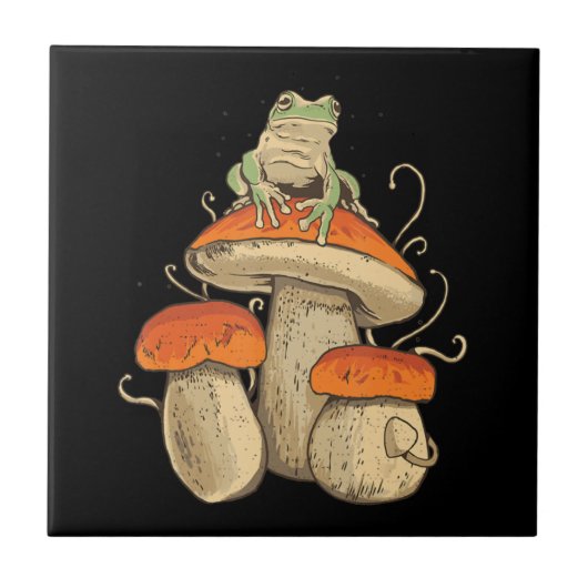 ヴィンテージカエルとマッシュルームコテージコア タイル (正面)