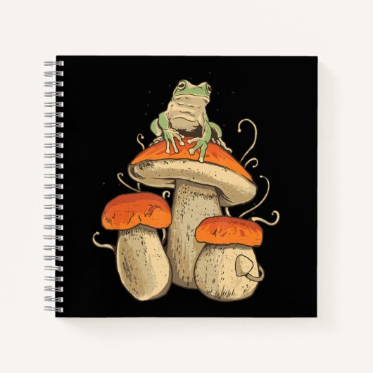ヴィンテージカエルとマッシュルームコテージコア ノートブック (正面)