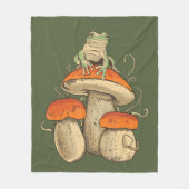 ヴィンテージカエルとマッシュルームコテージコア フリースブランケット (正面)