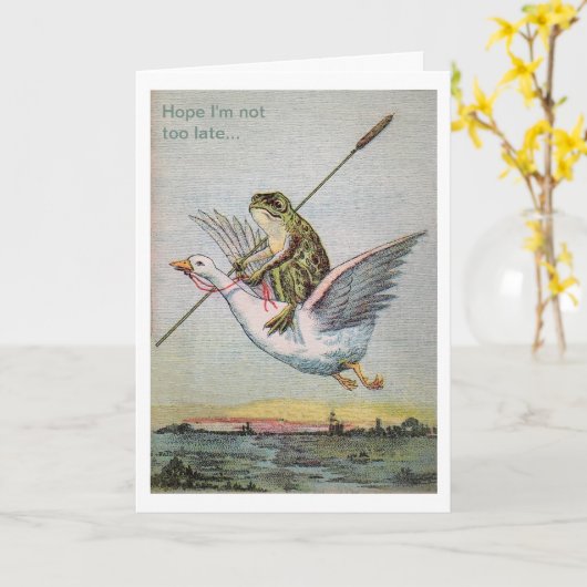 ヴィンテージカエルのガチョウの誕生日グリーティングカード カード (黄色い花)