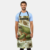 ヴィンテージカエルのシームレスな水色 エプロン (着用した状態)