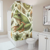 ヴィンテージカエルのシームレスな水色 シャワーカーテン (インサイチュ)