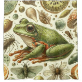 ヴィンテージカエルのシームレスな水色 シャワーカーテン (正面)