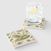 ヴィンテージカエルのシームレスな水色 ストーンコースター (横)