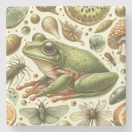 ヴィンテージカエルのシームレスな水色 ストーンコースター (正面)