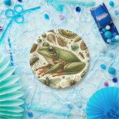 ヴィンテージカエルのシームレスな水色 ペーパープレート (パーティー)