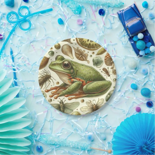 ヴィンテージカエルのシームレスな水色 ペーパープレート (パーティー)