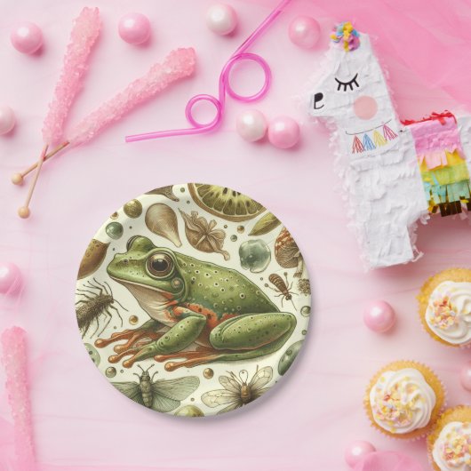 ヴィンテージカエルのシームレスな水色 ペーパープレート (パーティー)