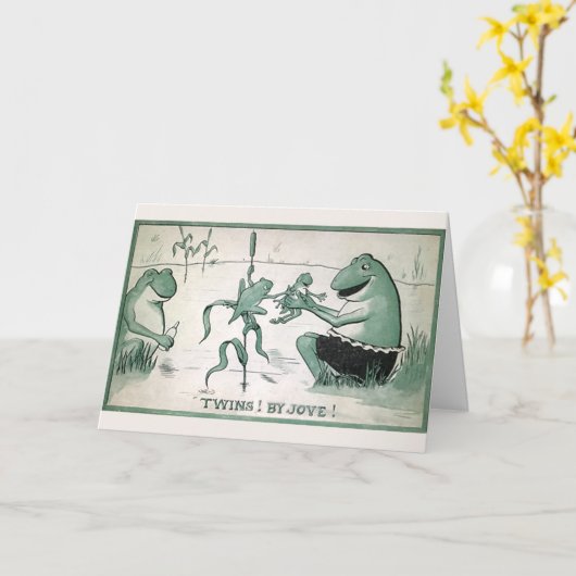 ヴィンテージカエルの双子アナウンスグリーティングカード カード (黄色い花)