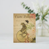 ヴィンテージカエル乗用自転車ピンクローズフランスの ポストカード (スタンド正面)