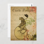 ヴィンテージカエル乗用自転車ピンクローズフランスの ポストカード (正面/裏面)