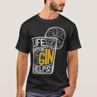 ヴィンテージカクテルジンオーバー引用文ライフトゥームジン Tシャツ