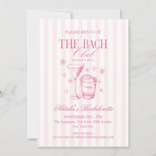 ヴィンテージカクテルズクラブ ブライズメイドパーティー ピンク 招待状 (正面)