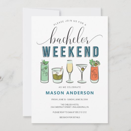 ヴィンテージカクテルバチェロパーティーの旅程 招待状 (正面)