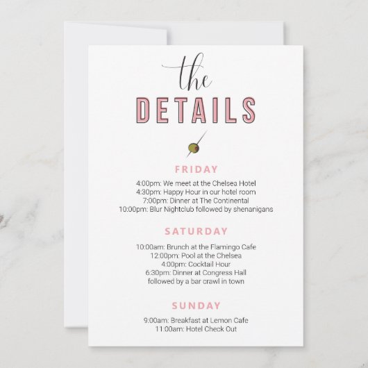 ヴィンテージカクテルバチェロレッテの日程 招待状 (裏面)