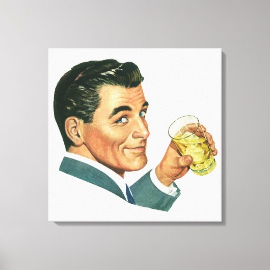 ヴィンテージカクテル飲料、飲み物を飲む男 キャンバスプリント (正面)