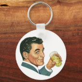 ヴィンテージカクテル飲料、飲み物を飲む男 キーホルダー (正面)