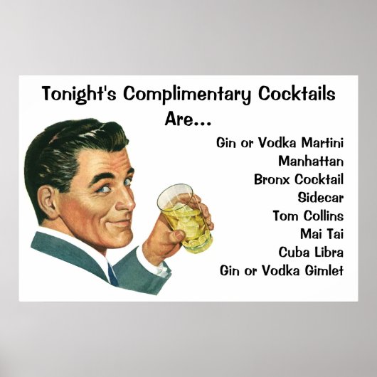 ヴィンテージカクテル飲料、飲み物を飲む男 ポスター (正面)