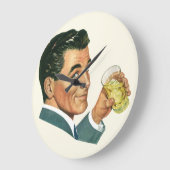 ヴィンテージカクテル飲料、飲み物を飲む男 ラージ壁時計 (傾斜)