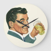 ヴィンテージカクテル飲料、飲み物を飲む男 ラージ壁時計 (正面)