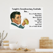 ヴィンテージカクテル飲料、飲用者一覧 ポスター (キッチン)