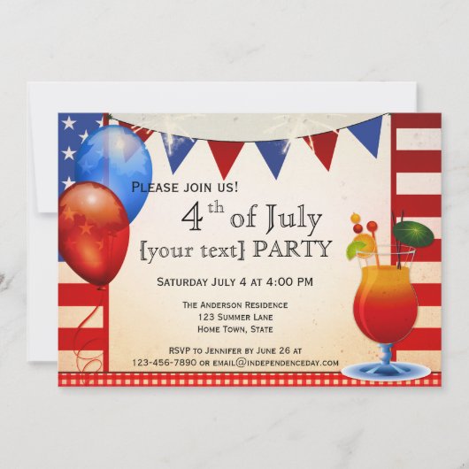 ヴィンテージカクテル4th of 7月パーティの招待状 招待状 (正面)
