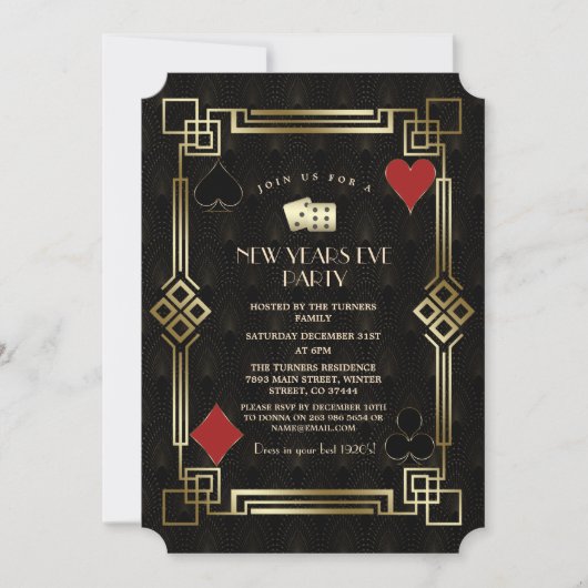 ヴィンテージカジノベガス金ゴールドギャツビー大晦日 招待状 (正面)