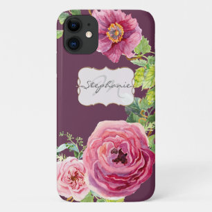 ヴィンテージカスシピンクピニーバラフローラ水彩 iPhone 11 ケース