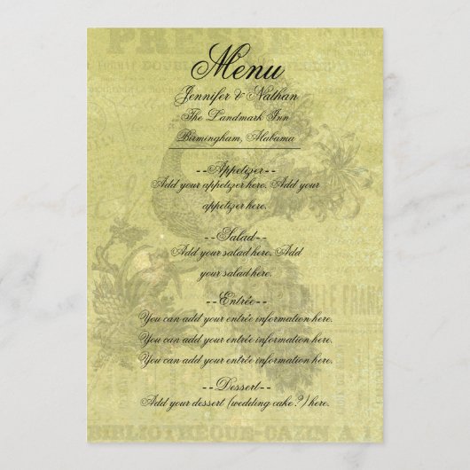 ヴィンテージカスタマイズカード メニュー (裏面)