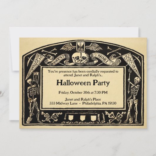 ヴィンテージカスタマイズ可能なメメントモリスタイル 招待状 (正面)