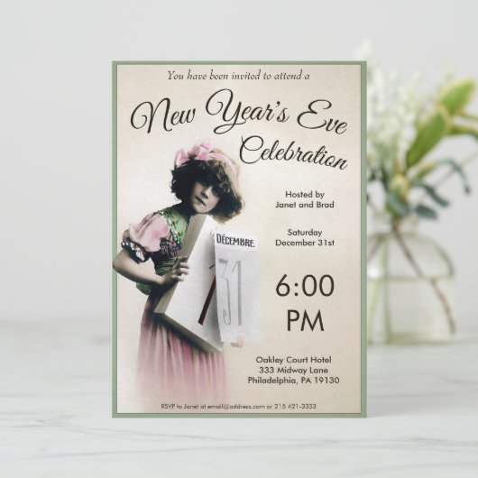 ヴィンテージカスタマイズ可能な新年のパーティー 招待状 (スタンド正面)