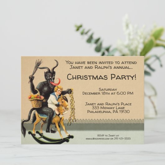 ヴィンテージカスタマイズ可能なKrampusパーティの招待状 招待状 (スタンド正面)