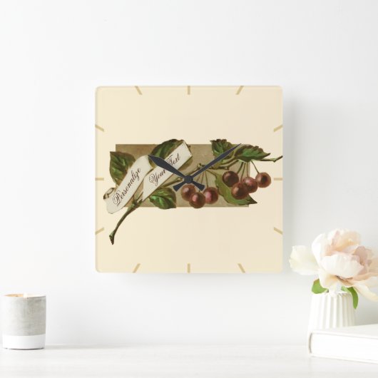 ヴィンテージカスタムさくらんぼレトロフルーツオールドスクール スクエア壁時計 (ホーム)