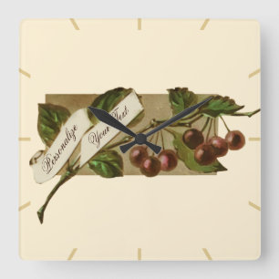 ヴィンテージカスタムさくらんぼレトロフルーツオールドスクール スクエア壁時計