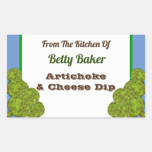 ヴィンテージカスタムアーティチョークディップまたはレシピ 長方形シール (正面)