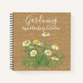 ヴィンテージカスタムカモミールの花フェイクジュートバーラップ ノートブック (正面)