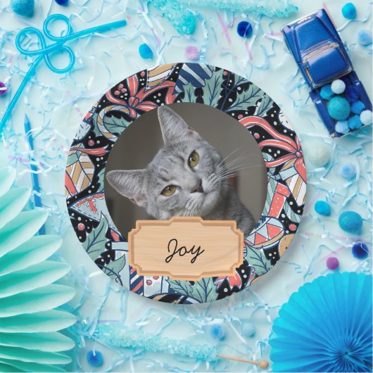 ヴィンテージカスタムクリスマスの休日cat写真 ペーパープレート (パーティー)