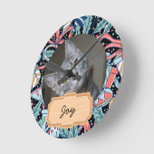 ヴィンテージカスタムクリスマスの休日cat写真 ラウンド壁時計 (傾斜)