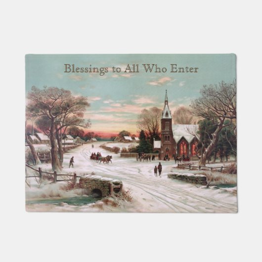 ヴィンテージカスタムクリスマスの教会の装飾 ドアマット (正面)