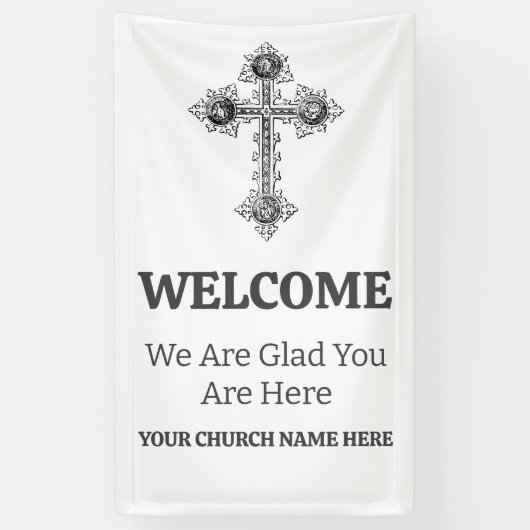 ヴィンテージカスタムクロスチャーチウェルカム 横断幕 (縦)