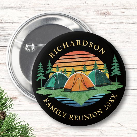 ヴィンテージカスタムサンセットキャンピングファミリー懇親会ブラック 缶バッジ