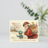 ヴィンテージカスタムサンタクロースと子供のクリスマス シーズンポストカード (スタンド正面)