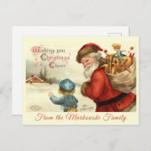 ヴィンテージカスタムサンタクロースと子供のクリスマス シーズンポストカード (正面/裏面)