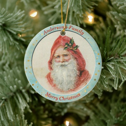 ヴィンテージカスタムサンタクロースホリーベリークリスマス セラミックオーナメント (ツリー)