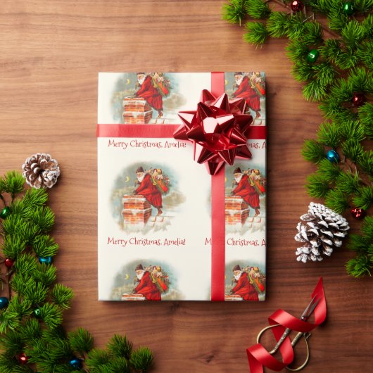 ヴィンテージカスタムサンタクロースメリークリスマス ラッピングペーパー (クリスマスギフト)