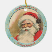 ヴィンテージカスタムサンタクロースレッドブルークリスマス セラミックオーナメント (正面)